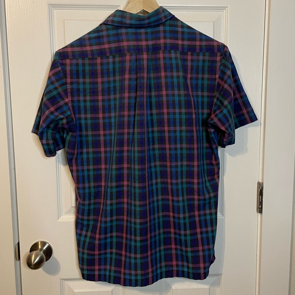 VTG Members Only black/blue/pink/green plaid short sleeve button down shirt sz M - Picture 7 of 10